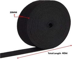 Anlising juoda elastinė juosta, elastinė juosta siuvimui, elastinė juosta, 20 mm pločio x 40 metrų, elastinė poliesterio juosta, elastinės juostos siuvimui, elastinė rašalo juostelė, skirta siuvimui ir namų apyvokos „pasidaryk pats“ amatams