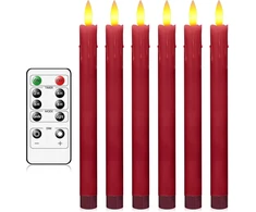 Annspa Led žvakės su nuotoliniu valdymu, maitinamos baterijomis, 6 vnt. su ilgu kotu, bešerdės koloninės žvakės, namų dekoracija, ilgas smailėjančių žvakių laikiklis, Led smailėjančios žvakės su laikmačio funkcija - raudonos
