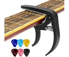 Aomig gitaros kapodasteris, gitaros kapodasteris su 6 mediatorių, derintuvu, gitaros priedais, kapodasteris, gitaros kapodasteris visiems instrumentams, elektrinei gitarai, bosinei gitarai, smuikui, ukulele (juodas)