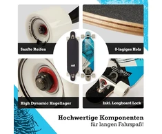 Apear ® longboard'as su užraktu ir T formos įrankiu, 100 kg, su pritvirtintu užrakto įtaisu, Abec 9 guoliai, suaugusiems, paaugliams ir vaikams