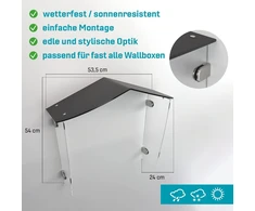 Apsauga nuo oro sąlygų stogas pagamintas iš 5 mm akrilo stiklo - Premium Wallbox apsauga nuo oro sąlygų - oro sąlygoms atsparus pašto dėžutės stogas - negelstantis varpelio stogelis - pagamintas Vokietijoje (24 x 53,5 x 54 cm)