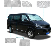 Apsauga nuo saulės, automobilio priekinio stiklo pakeitimas, skirtas vw t5 t6 lwb, 8 dalių apsaugos nuo saulės priekinio stiklo apsaugos rinkinys, vidinis termo užuolaidų langų rinkinys su laikymo krepšiu, 100% užtemimas (8 dalys-lwb)