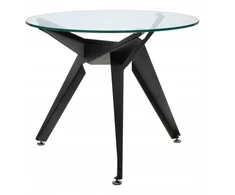 Apvalus stiklinis stalas Art Pro, industrialinis, modernus, juodas pagrindas, 90 cm, loft stilius
