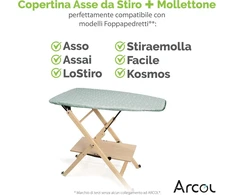 Arcol suderinamas su Foppapedretti lyginimo lentos pakaitiniu užvalkalu elastinis pagamintas Italijoje lyginimo lentos užvalkalas 100% medvilnė (užvalkalas + spaustukas, žalias, modernus)