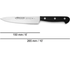 Arcos Serie Universal - virėjo peilis - nitrum nerūdijančio plieno ašmenys 150 mm - poliformaldehido (pom) rankena, juodos spalvos