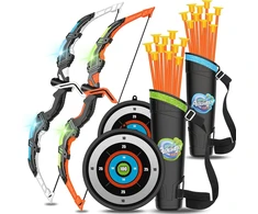Arrow and Bow Kids Led šaudymo iš lanko rinkinys žaislas lauko žaidimai vaikams siurbtuko strėlės taikiniai strėlinė lankai dovana berniukams nuo 4 6 8 12 metų (2 vnt.)