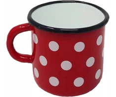 Artnik emaliuotas retro metalinis puodelis 0,25 l raudonas su taškais