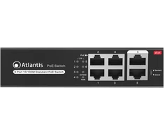 Atlantis 6 prievadų 10/100mbps komutatorius su 4 poe prievadais iki 65w, kiekvienas prievadas iki 30w, skirtas staliniams ir stelažiniams kompiuteriams, vidinis aliumetrinis metalinis korpusas a02-f6p4-65w, vlan ir išplėstinė funkcija, iki 250m