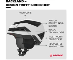 Atomic Backland slidinėjimo šalmas lengvas ir saugus – baltas – dydis M – maksimali smūgio absorbcija – Active Aircon ventiliacijos sistema – 3d ausų pagalvėlės + 360° prigludimo sistema tobulam prigludimui – galvos apimtis 55–59 cm