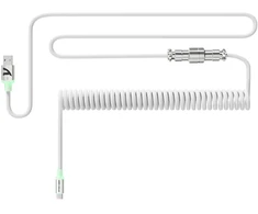 Attack Shark C01ultra spiralinis klaviatūros kabelis su rgb apšvietimu, individualizuotas tpu spiralinis usb c kabelis 8khz mechaninei klaviatūrai, type c į usb-a, nuimamas 4 kontaktų metalinis aviacinis kištukas, 143.5 cm, baltas