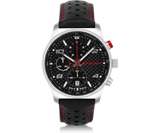 Audi Collection 3102200600 chronografinis carbon sport laikrodis, odinis vyriškas laikrodis, juodas/sidabrinis/raudonas