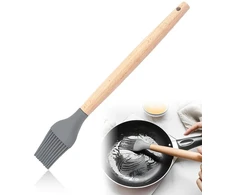 Auefudq silikoninis teptukas konditerijai - [100% be plastiko] silikoninis teptukas su medine rankena - kepimui ir grilinimui - aukščiausios kokybės maistinis virtuvinis teptukas - 100% be Bpa ir atsparus karščiui iki 200°c