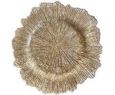Auksinis lapų padėklas, plastikinis blanche, 33 cm, stalo dekoracija