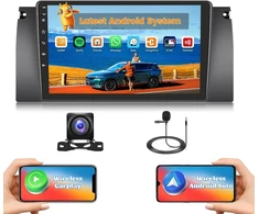Automagnetola Hikity 2g + 64g android automobilinis radijas, skirtas bmw 5 serijos (x5/e39/m5/e53) 1996–2003 m., su 9 colių jutikliniu ekranu, 2 din radijas su belaidžiu carplay android auto rds/fm radiju bt gps wifi + atbulinės eigos kamera + mikrofonas