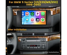 Automagnetola Hikity 2g + 64g android automobilinis radijas, skirtas bmw 5 serijos (x5/e39/m5/e53) 1996–2003 m., su 9 colių jutikliniu ekranu, 2 din radijas su belaidžiu carplay android auto rds/fm radiju bt gps wifi + atbulinės eigos kamera + mikrofonas