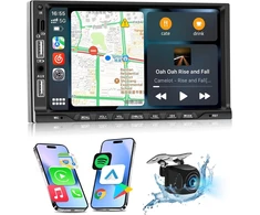 Automagnetola Nhopeew 2 din automobilinis radijas su belaidžiu carplay ir android car - 7 colių 2 din raio palaiko eq fm vairo valdymą, 16 vartotojo sąsajų, aux sd dvigubus usb prievadus + atbulinės eigos kamera
