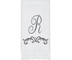 Avanti monograminis rankšluostis pirštams, R-scroll, balta/pilka