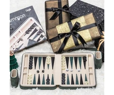 Backgammon rinkiniai suaugusiems, klasikinis stalo žaidimas su sulankstomu odiniu backgammon dėklu, nešiojamas kelioninis backgammon rinkinys, įskaitant 30 dirbtinių raginių šaškių (žalias)