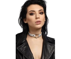 Baltas eko odos chokeris gothic Rock su širdimi