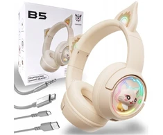 Baltos belaidės žaidimams ausinės Onikuma B5 Cat Bluetooth