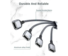 Basesailor Usb skirstytuvas, 4 prievadai 0.3m 4 viename Type A Male į Female skirstytuvas nailoninis daugiafunkcinis kabelis daugia lizdų ilgiklis šakotuvas įkroviklis, skirtas Mac Pc Tv automobiliui Ps4 Ps5 XBOX
