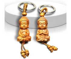 Behone buddha raktų pakabukas, 2 vnt., mažas buddha raktų pakabukas, medinė buddha dekoracija