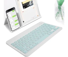 Belaidė bluetooth klaviatūra, 10 colių rašomoji mašinėlė, neslystantis valdymo skydelis, tylūs klavišai, atspari vandeniui, nešiojama, itin plona, skirta išmaniesiems telefonams, planšetiniams kompiuteriams, nešiojamiesiems kompiuteriams (thai šviesiai ža