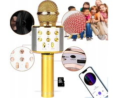 Belaidis karaoke mikrofonas su bluetooth garsiakalbiu, auksinis, puikiai tinka dovanai