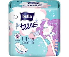 Rankšluostis Bella For Teens Ultra Sensitive paketai paaugliams, 1 pakuotė (1 x 10 vienetų), su sparneliais, be kvapiklių