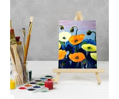 Belle Vous mini drobė su mediniu paveikslėlio laikikliu stalo molbertu (4 vnt.) - ilgis 20 cm x plotis 15 cm - iš anksto įtempta, gruntuota tuščia drobė - su drobės stovu vaikams, menui ir amatams