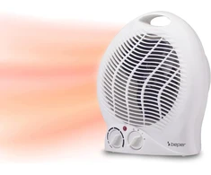 Beper P203ter202 ventiliatorinis šildytuvas, 2000 W, 2 pasirenkami galios lygiai, kompaktiškas ventiliatorinis šildytuvas su reguliuojamu termostatu, eco režimas ir automatinis išjungimas, baltas