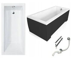 Besco Modern stačiakampė vonia 180x80 + juodas matinis korpusas + sifonas + kojelės