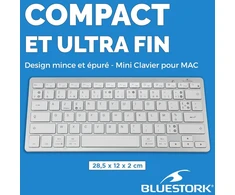 Bluestork – belaidė bluetooth klaviatūra kompiuteriui, suderinama su windows 11, 10, 8 ir mac os – mini klaviatūra pc/mac french azerty, kompaktiška, itin plona, lengva, tyli – nauja 2024 (balta)