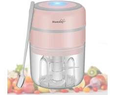 Blumway mini smulkintuvas svogūnams, 250 ml mini česnakų smulkintuvas daržovių smulkintuvas elektrinis smulkintuvas su 3 aštriais ašmenimis česnakams daržovėms vaisiams mėsai, rožinis