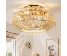 Boho lubų ventiliatorius su apšvietimu ir nuotoliniu valdymu, tylus, 40 cm bambukinis lubų šviestuvas su ventiliatoriumi ir šviesa, 6 vėjo greičiai, laikmatis miegamajam, valgomajam