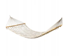 Boho stiliaus sodo hamakas 200x80 cm smėlio spalvos su strypu