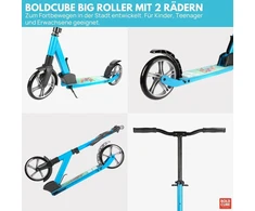 Boldcube didelis paspirtukas vaikams su xxl ratais 7-16+ metų, sulankstomas, reguliuojamas vairo aukštis nuo 86 iki 111 cm, žydros spalvos