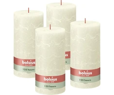 Bolsius Rustic žvakė stulpeliu xxl - dramblio kaulo spalvos - 4 vnt. pakuotė - 20 x 10 cm - dekoratyvinės žvakės - degimo trukmė 125 valandos - bekvapės - su augaliniu vašku - be palmių aliejaus