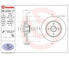 Brembo 08.a729.17 galinis stabdžių diskas su guolių komplektu ir abs