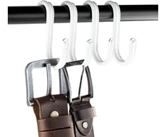 Brute Strength S formos kabliukai apvynioti pilno grūdėtumo oda - 12 vnt. pakuotė - balti su baltomis siūlėmis - 10 cm nerūdijančio plieno metaliniai pakabinimo kabliukai virtuvei, dirbtuvėms, vonios kambariui