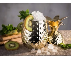 Buddy´s Bar - 1 ananaso kokteilių puodelis, 450 ml, ananaso puodelis, aukštos kokybės nerūdijančio plieno puodelis, maistui saugus kokteilių puodelis su dovanų dėžute, 1 vienetas, poliruotas auksas