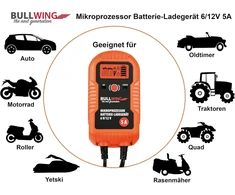 Bullwing akumuliatoriaus įkroviklis su mikroprocesoriumi 6/12v 4a visiškai automatinis akumuliatoriaus įkroviklis automobiliui motociklui universalus oranžinis