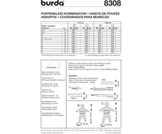 Burda iškarpos lėlių drabužiams 8308, 2 dydžiai: M 30-35 cm, L 40-45 cm