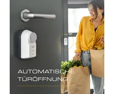 Burg-wächter Secuentry active 7700 elektroninis motorizuotas užraktas priekinėms durims, durų užraktas, atidarymas ir uždarymas vienu mygtuko paspaudimu, valdymas per programėlę, balta/antracito spalva