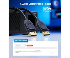 Cable Matters [vesa sertifikuotas] 54 gbps displayport 2.1 kabelis 3 m, dp54 kabelis su 8k 165 hz, 4k 500 hz juodos spalvos su freesync, g-sync ir hdr, skirtas žaidimų monitoriui, pc, rtx 4080/4090, rx 7900