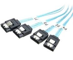 Cablecc Slimline Sas 4.0 Sff-8654 4i 38 kontaktų pagrindinis įrenginys į 4 Sata 7 kontaktų tikslinio standžiojo disko išvedžiojimo raid kabelį 50 cm