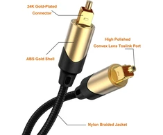 Cablecreation 10 pėdų Toslink Male į Toslink Male skaitmeninis optinis Spdif audio kabelis, pintas šviesolaidinis kabelis su metalinėmis jungtimis, juodas ir auksinis / 3 metrai