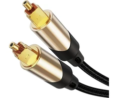 Cablecreation 10 pėdų Toslink Male į Toslink Male skaitmeninis optinis Spdif audio kabelis, pintas šviesolaidinis kabelis su metalinėmis jungtimis, juodas ir auksinis / 3 metrai