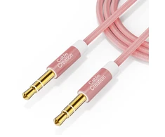 Cablecreation 1.8 m 3.5 mm stereo audio kabelis iš tėviškos į tėvišką jungtį, plonas ir minkštas kabelis su paauksuota jungtimi, skirtas išmaniesiems telefonams, planšetiniams kompiuteriams, mp3 grotuvams ir kt., rožinio aukso spalvos