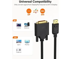 Cablecreation 1.83m Displayport į Dvi kabelis, paauksuotas standartinis Dp į Dvi vyriškas kabelis su įmontuotu Ic lustu, juodas